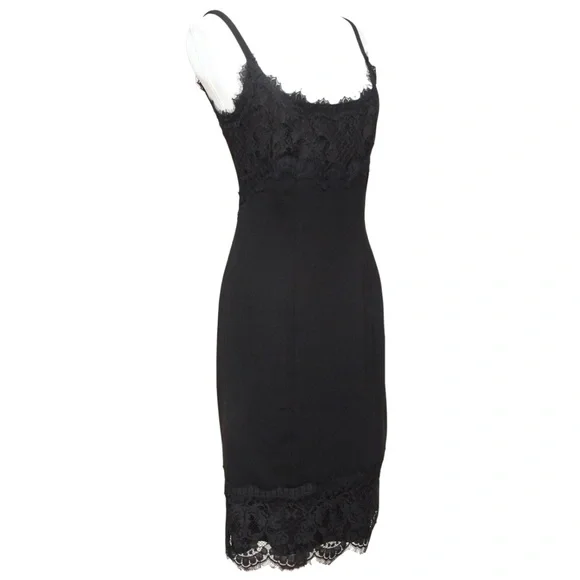 DIANE VON FURSTENBERG Black Dress Lace Spaghetti Strap Knee Length Sz 4 - Picture 2 of 7